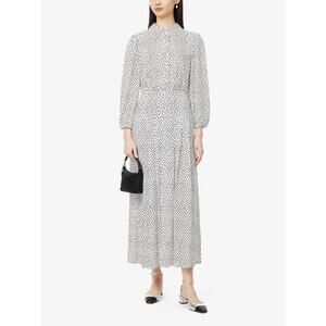 Rixo Izzy Polka Dot Long Sleeve Shirt Midi Dress White Black Size S
